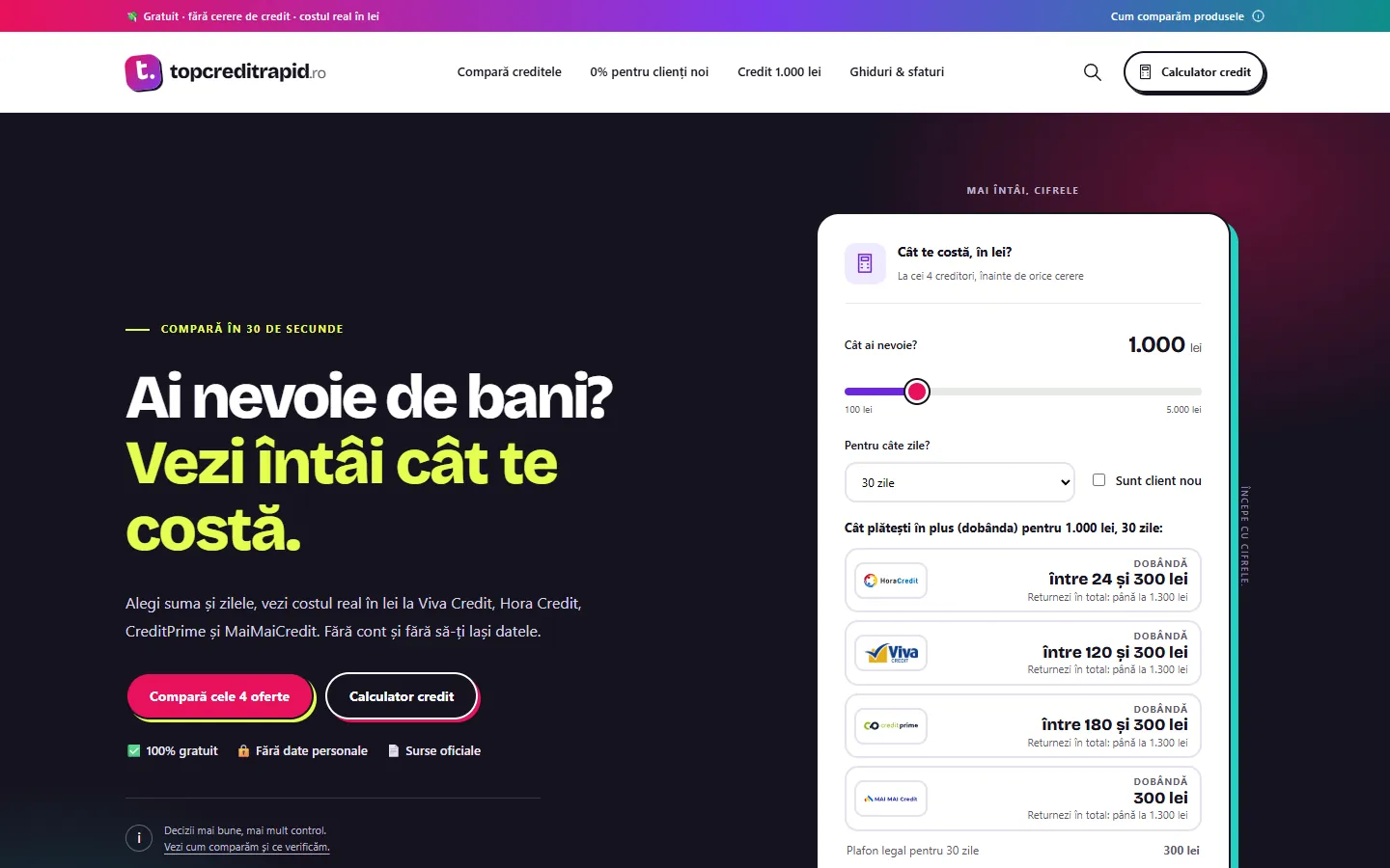 Prima pagină TopCreditRapid pe calculator